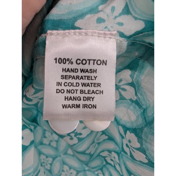 Pax Philomena Nina Aqua Floral Button Down Blouse Medium Boho Lagenlook Artsy - Picture 7 of 7